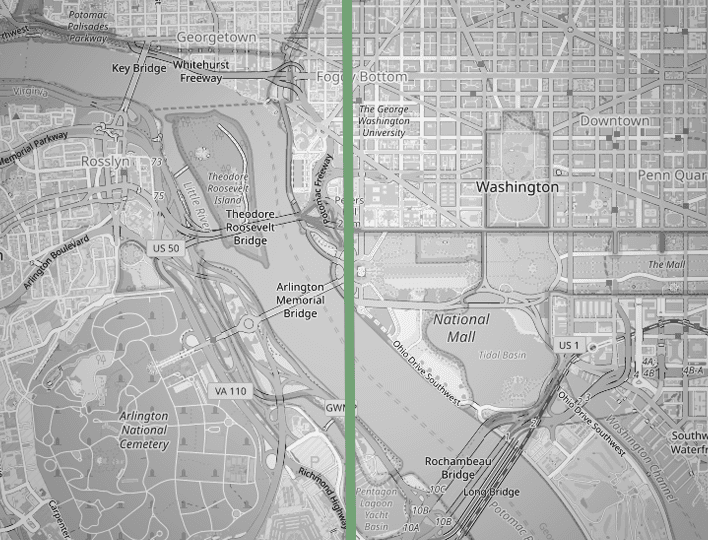 Historical map showing the Washington Meridian